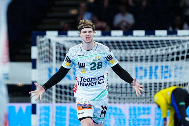 Goal celebration Franko Lastro Frisch Auf Goeppingen, 28 GER, Handball Sport Verein Hamburg vs Frisch Auf Goeppingen, Handball, 1 Bundesliga, Matchday 32, Season 2025 2026, 25 05 2026 GER, Handball Sport Verein Hamburg vs Frisch Auf Goeppingen, Handball, 1 Bundesliga, Matchday 32, Season 2025 2026, 25 05 2026 Hamburg Copyright: xEibner-Pressefoto MarcelxvonxFehrnx EP_MFN