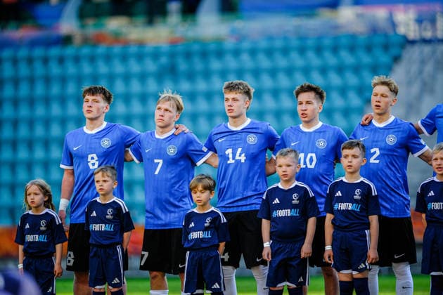 UEFA Under-17 European Championship, EM, Europameisterschaft Estonia 2026 Estonian national team, Nationalteam singing the anthem before the UEFA Under-17 European Championship Group-A match between Estonia U-17 vs Spain U-17 national teams, Tallinn Estonia 25.05.2026 Tallinn A Le Coq Arena Estonia Copyright: xMaurixLevandix