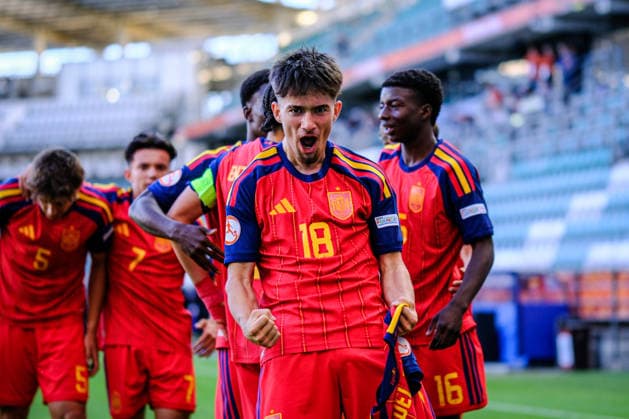 UEFA Under-17 European Championship, EM, Europameisterschaft Estonia 2026 Mikel Urrestarazu celebration after scoring the first goal during the UEFA Under-17 European Championship Group-A match between Estonia U-17 vs Spain U-17 national teams, Tallinn Estonia 25.05.2026 Tallinn A Le Coq Arena Estonia Copyright: xMaurixLevandix