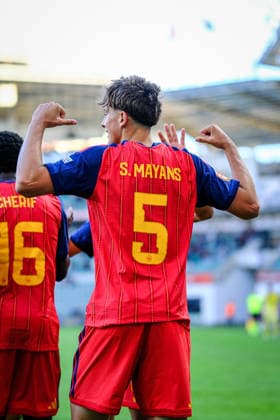 UEFA Under-17 European Championship, EM, Europameisterschaft Estonia 2026 Sergi Mayans celebrating the second goal during the UEFA Under-17 European Championship Group-A match between Estonia U-17 vs Spain U-17 national teams, Tallinn Estonia 25.05.2026 Tallinn A Le Coq Arena Estonia Copyright: xMaurixLevandix