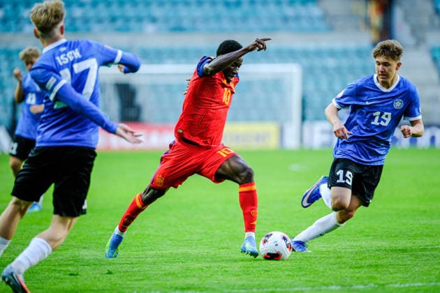 UEFA Under-17 European Championship, EM, Europameisterschaft Estonia 2026 Ebrima Tunkara in action during the UEFA Under-17 European Championship Group-A match between Estonia U-17 vs Spain U-17 national teams, Tallinn Estonia 25.05.2026 Tallinn A Le Coq Arena Estonia Copyright: xMaurixLevandix