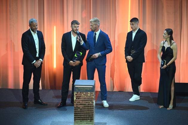 Pro League Awards 2026 ANTWERPEN, BELGIUM - MAY 25 : Gwen Duisters - Nicolo Tresoldi - Lennart Mertens Pro Scorer during the Pro League Award on May 25, 2026 in Antwerpen, Belgium, 25 05 2026 Antwerpen Belgium  Copyright: xVincentxKalutx