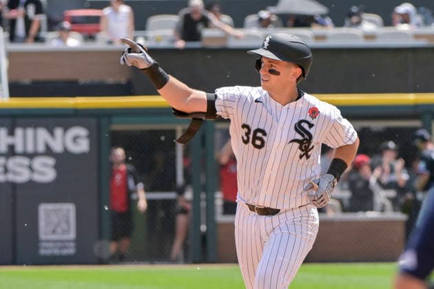 Chicago White Sox Drew Romo (36) celebrates is home run against the Minnesota Twins during the second inning at Rate Field in Chicago, IL on Monday, May 25, 2026.  CHI20260525119 MARKxBLACK