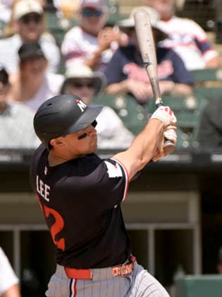 Minnesota Twins Brooks Lee (22) hit a home run against the Chicago White Sox during the first inning at Rate Field in Chicago, IL on Monday, May 25, 2026.  CHI20260525104 MARKxBLACK