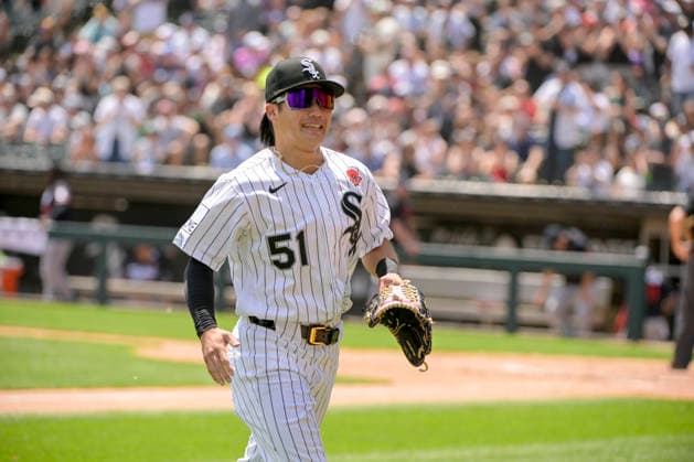 Chicago White Sox right fielder Rikuu Nishida (51) celebrates his long throw to home plate for the out on Minnesota Twins Orlando Arcia to retire the side during the second inning at Rate Field in Chicago, IL on Monday, May 25, 2026.  CHI20260525118 MARKxBLACK