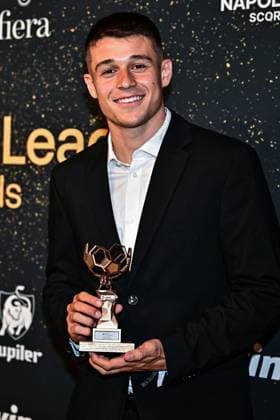 Club s Nicolo Tresoldi celebrates after the Pro League Awards 2026, for the best players in the 1st and 2nd divisions of the 2025-2026 Belgian soccer championships, on Monday 25 May 2026, in Antwerp. DIRKxWAEM  x175067325x
