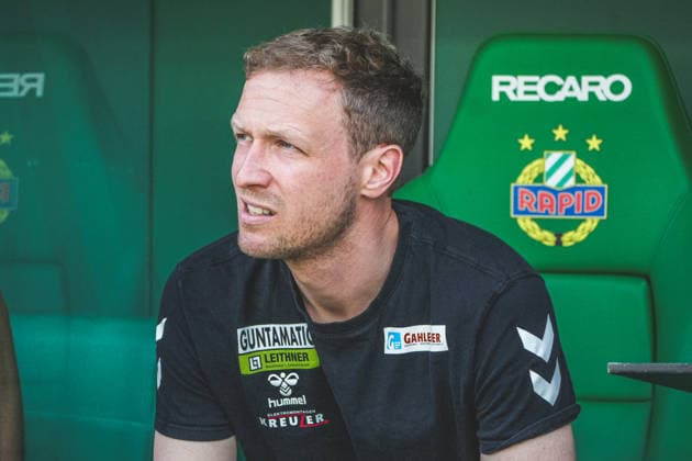 Football Austria, Admiral Bundesliga European Cup Playoff Final ECL 2025 2026, SK Rapid Vienna vs SV Oberbank Ried Allianz Stadium Weststadion, Vienna Hütteldorf Maximilian Senft SV Oberbank Ried, Coach Copyright: xLukasxBierederx
