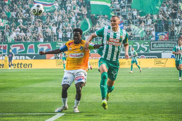 Football Austria, Admiral Bundesliga European Cup Playoff Final ECL 2025 2026, SK Rapid Vienna vs SV Oberbank Ried Allianz Stadium Weststadion, Vienna Hütteldorf Joris Boguo SV Oberbank Ried Copyright: xLukasxBierederx