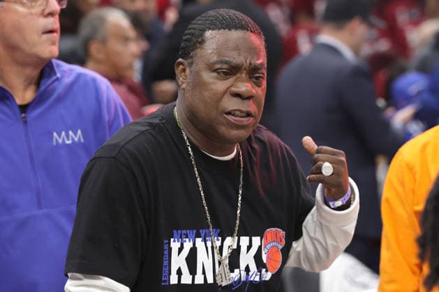 Comedian, Tracy Morgan attends the New York Knicks game against the Cleveland Cavaliers in the Eastern Conference Final game 4 in Cleveland, Ohio Monday May 25, 2026.  CLE20260525101 AARONxJOSEFCZYK