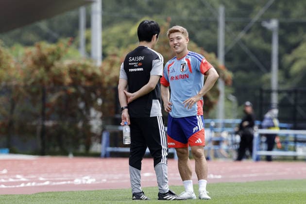 Ritsu Doan, Hajime Moriyasu head coach (JPN), MAY 26, 2026 - Football Soccer : Japan training camp at Prince Takamado Memorial JFA YUME Field in Chiba, Japan. Noxthirdxpartyxsales  aflo_332021763