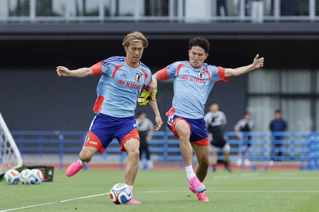 (L to R) Koki Ogawa, Tsuyoshi Watanabe (JPN), MAY 26, 2026 - Football Soccer : Japan training camp at Prince Takamado Memorial JFA YUME Field in Chiba, Japan. Noxthirdxpartyxsales  aflo_332021866