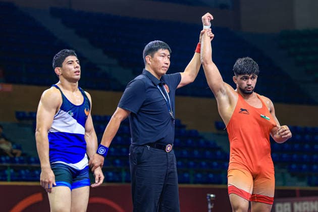 U23 Wrestling Asian Championships 79kg FS Chandermohan Chandermohan IND df Jorullo Abdufattokhov UZB Copyright: xAmirrezaxAliasgarix xUnitedxWorlx Kadir Caliskan United World Wr