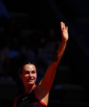 Aryna Sabalenka celebrates her first round win over Jessica Bouzas Maneiro French Open Tennis, Day Three, Tennis, Roland Garros, Paris, France - 26 May 2026Paris Roland Garros France EDITORIAL USE ONLY No use with unauthorised audio, video, data, fixture lists, club league logos or live services. Online in-match use limited to 120 images, no video emulation. No use in betting, games or single club league player publications. Copyright: xJavierxGarcia Shutterstockx 16898258b