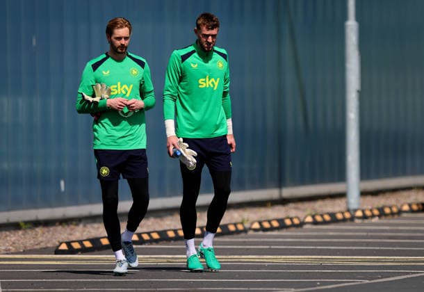 Republic of Ireland Squad Training, FAI National Training Centre, Dublin 26 5 2026 Goalkeepers Caoimhin Kelleher and Conor Brann Caoimhin Kelleher and Conor Brann 26 5 2026  Copyright: x INPHO RyanxByrnex RB1_7457