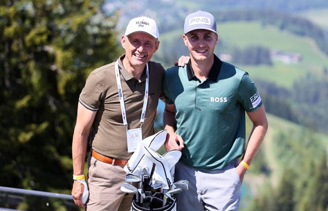 GOLF - Austrian Alpine Open KITZBUEHEL,AUSTRIA,26.MAY.26 - GOLF - DP World Tour, Austrian Alpine Open, GC Kitzbuehel-Schwarzsee-Reith, preview. Image shows Leo Bauernberger (SalzburgerLand Tourismus) and Matthias Schwab.  GEPAxpictures xAmirxBeganovic