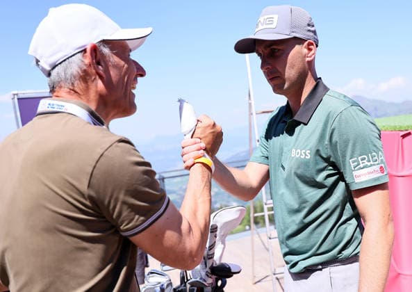 GOLF - Austrian Alpine Open KITZBUEHEL,AUSTRIA,26.MAY.26 - GOLF - DP World Tour, Austrian Alpine Open, GC Kitzbuehel-Schwarzsee-Reith, preview. Image shows Leo Bauernberger (SalzburgerLand Tourismus) and Matthias Schwab.  GEPAxpictures xAmirxBeganovic