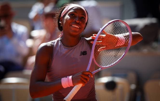 US Cori Dionne Coco Gauff celebrates during the Roland Garros French Open tennis tournament, in Paris, France, Tuesday 26 May 2026. This year s tournament takes place from 18 May to 07 June. VIRGINIExLEFOUR  x175106148x