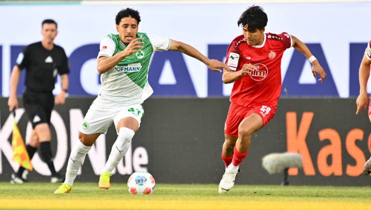 26 05 2026 Soccer season 2025 2026 Relegation 2 Soccer Bundesliga first leg SpVgg Greuther Fürth Kleeblatt Rot Weiss Essen RWE Sportfoto Zink xwoxzix DFL regulations prohibit any use of photographs as image sequences and or quasi video only for editorial use Sayfallah Ltaief 47, SpVgg Greuther Fürth Kaito Mizuta 24, Rot Weiss Essen
