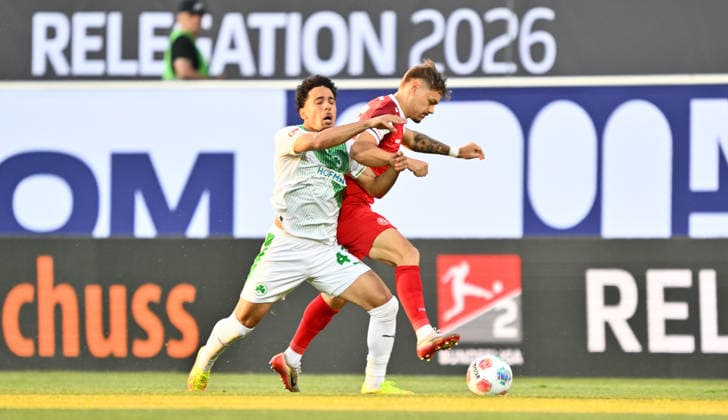 26 05 2026 Soccer season 2025 2026 Relegation 2 Soccer Bundesliga first leg SpVgg Greuther Fürth Kleeblatt Rot Weiss Essen RWE Sportfoto Zink xwoxzix DFL regulations prohibit any use of photographs as image sequences and or quasi video only for editorial use Sayfallah Ltaief 47, SpVgg Greuther Fürth Jannik Hofmann 37, Rot Weiss Essen