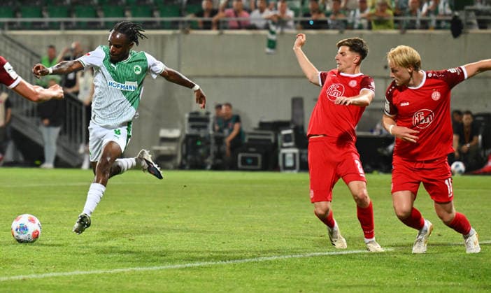 26 05 2026 Soccer season 2025 2026 Relegation 2 Soccer Bundesliga first leg SpVgg Greuther Fürth Kleeblatt Rot Weiss Essen RWE Sportfoto Zink xwoxzix DFL regulations prohibit any use of photographs as image sequences and or quasi video only for editorial use Noel Futkeu 9, SpVgg Greuther Fürth Chance Torchance