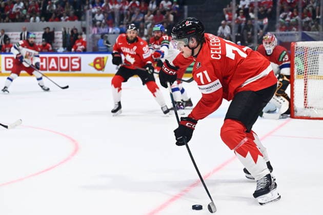 Macklin Celebrini of Canada in action during the IIHF World Championship, WM, Weltmeisterschaft Group B match Czech Republic vs Canada on May 26, 2026, Fribourg, Switzerland. (CTKxPhoto RadekxPetrasek) CTKPhotoP2026052609340  CTKPhotoP2026052609340