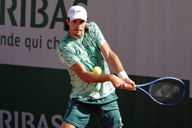 French Open Jaime Faria POR plays a backhand during at the 2026 Roland Garros tournament in Paris, FRANCE, on May 26 2026 Copyright: AntonioxBorga