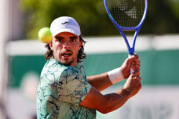 French Open Jaime Faria POR plays a backhand during at the 2026 Roland Garros tournament in Paris, FRANCE, on May 26 2026 Copyright: AntonioxBorga