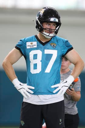 JACKSONVILLE, FL - MAY 26: Jacksonville Jaguars tight end Nate Boerkircher (87) during Jacksonville Jaguars OTA on May 26, 2026 at Miller Electric Center in Jacksonville, Fl. (Photo by David Rosenblum Icon Sportswire) NFL, American Football Herren, USA MAY 26 Jacksonville Jaguars OTA EDITORIAL USE ONLY Icon260526127911