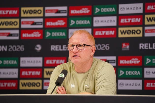 Germany Soccer 2 Bundesliga Relegation 2025 2026 SpVgg Greuther Fürth vs Rot Weiss Essen Sportpark Ronhof I Thomas Sommer Fürth Heiko Vogel Coach, SpVgg Greuther Fürth Press conference, Media Copyright: xJOERANxSTEINSIEKx