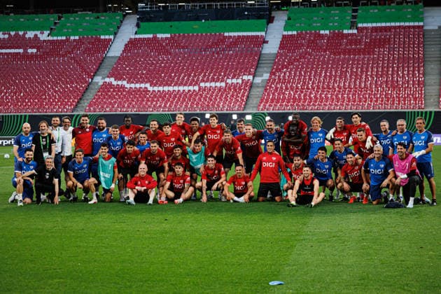 Players and Staff seen during the Rayo Vallecano de Madrid Official Training Session before UEFA Conference League 2026 final (Maciej Rogowski Ball Raw Images) Leipzig Red Bull Arena Germany Copyright: xMaciejxRogowskix maciejrogowski_26_05_2026_small-90
