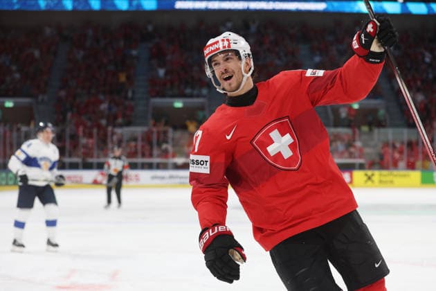 26.05.2026 Swiss Life Arena Zuerich , SCHWEIZ, Herren Eishockey IIHF World Championship, WM, Weltmeisterschaft Zurich 2026 Gruppe A SUI - FIN Torjubel Ken Jaeger (SUI) *** 26 05 2026 Swiss Life Arena Zurich , SWITZERLAND, Mens Ice Hockey IIHF World Championship Zurich 2026 Group A SUI FIN Goal celebration Ken Jaeger SUI 