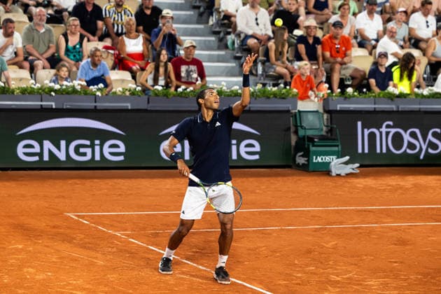 PARIS, FRANCE - MAY 26: Felix Auger-Aliassime of Canada is seen in action in his first round match against Daniel Altmaier of Germany during Day Three of the 2026 French Open at Roland Garros on May 26, 2026 in Paris, France. (Photo by Pauline FIGUET SPP)  Copyright: xPaulinexFIGUETx xSPPx Sportspressphoto_SPR155050
