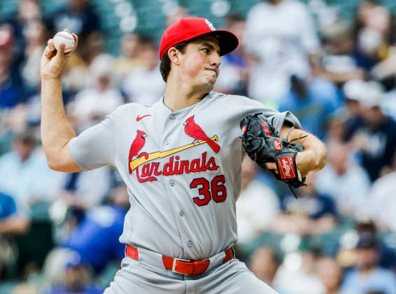 St. Louis Cardinals starting pitcher Michael McGreevy throws in the first inning of the MLB, Baseball Herren, USA game between the St. Louis Cardinals and the Milwaukee Brewers at American Family Field in Milwaukee, Wisconsin on Tuesday, May 26, 2026.  MIL20260526802 TANNENxMAURY