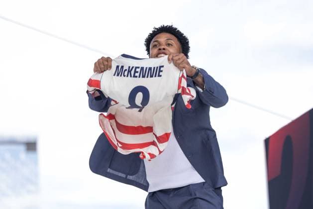 May 26, 2026, New York, Ny, United States: Weston McKennie of the United States national team, Nationalteam during an event to announce the squad for the 2026 World Cup at Pier 17 in New York, United States, on Tuesday, May 26. U.S. MenÃ¢â‚¬â ¢S National Team World Cup Roster Reveal  - ZUMAv122 20260526_aap_v122_072 Copyright: xWilliamxVolcovx