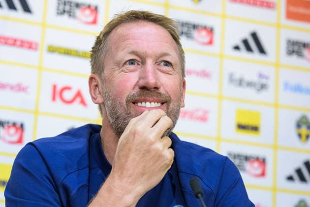260527 Head coach Graham Potter of the Swedish men s national football team during a press conference on May 27, 2026 in Stockholm Photo Jonathan Näckstrand BILDBYRAN COP 94 JN0274 fotboll football soccer fotball landskamp presskonferens press conference sverige sweden sverige a fifa world cup vm bbeng  Copyright: JONATHANxNÄCKSTRAND BB260527JN023