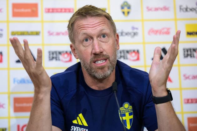 260527 Head coach Graham Potter of the Swedish men s national football team during a press conference on May 27, 2026 in Stockholm Photo Jonathan Näckstrand BILDBYRAN COP 94 JN0274 fotboll football soccer fotball landskamp presskonferens press conference sverige sweden sverige a fifa world cup vm bbeng  Copyright: JONATHANxNÄCKSTRAND BB260527JN030