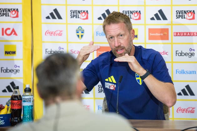 260527 Head coach Graham Potter of the Swedish men s national football team during a press conference on May 27, 2026 in Stockholm Photo Jonathan Näckstrand BILDBYRAN COP 94 JN0274 fotboll football soccer fotball landskamp presskonferens press conference sverige sweden sverige a fifa world cup vm bbeng  Copyright: JONATHANxNÄCKSTRAND BB260527JN033