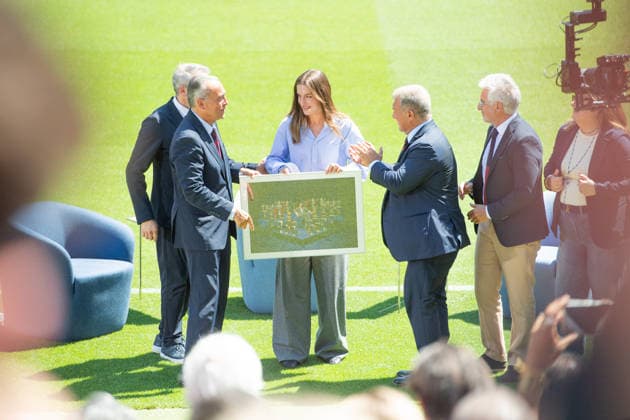 OFFICIAL FAREWELL CEREMONY FOR ALEXIA PUTELLAS SPOTIFY CAMP NOU. BARCELONA May 27,2026 Farewell ceremony for Alexia Putellas SPOTIFY CAMP NOU MAY 27, 2026 Alexia Putellas with Joan Laporta ,Rafa Yuste and Xavi Puig during Alexia Putellas farewell ceremony at at Spotify Camp Nou in Barcelona, Spain. Barcelona ESP Copyright: xS.xRosx