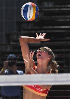 Anna Pavelkova of Czech Republic during the match Xolani Hodel and Hailey Harward of USA vs Katerina Pavelkova and Anna Pavelkova of Czech Republic at the Pro Tour, Beach volleyball, Beachvolleyball tournament of Elite category, Ostrava, Czech Republic, May 27, 2026. (CTKxPhoto JaroslavxOzana) CTKPhotoP2026052704926  CTKPhotoP2026052704926