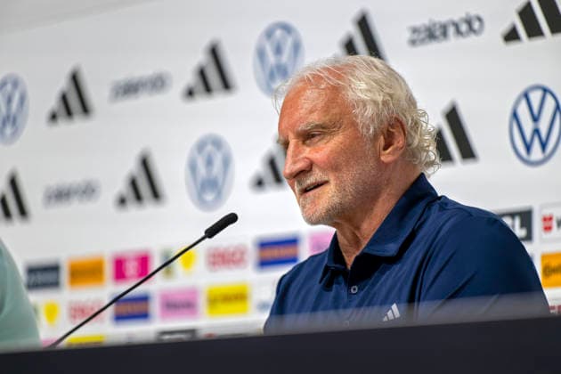 27 05 2026, Football DFB national team Germany, training camp before the World Cup, kick-off press conference in the HALFTIME media center at ADIDAS, in Herzogenaurach At the podium, sports director Rudi Völler Germany answers questions from journalists