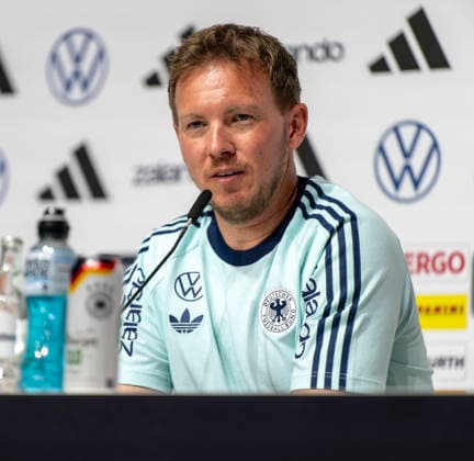 27 05 2026, Football DFB national team Germany, training camp before the World Cup, kick-off press conference in the HALFTIME media center at ADIDAS, in Herzogenaurach At the podium, sports director coach Julian Nagelsmann Germany answers questions from journalists
