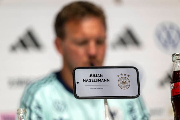 27 05 2026, Football DFB national team Germany, training camp before the World Cup, kick-off press conference in the HALFTIME media center at ADIDAS, in Herzogenaurach At the podium, sports director coach Julian Nagelsmann Germany answers questions from journalists
