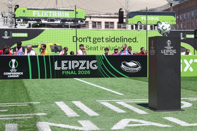UEFA Conference League Final Legends Match at the Leipzig Fan Festival, 27 05 26 Match ball of the Legends Match with lettering LEIPZIG FINAL 2026 at the Fan Festival on Leipzig Market Square, on the occasion of the UEFA Conference League Final, 27 05 26 Symbolic image, feature Copyright: xBEAUTIFULxSPORTS JanxKaeferx