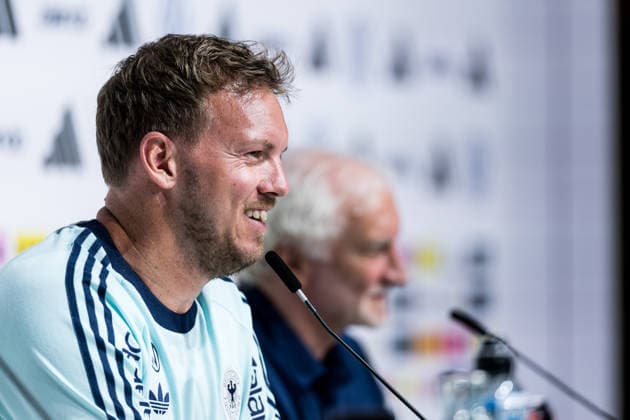 HERZOGENAURACH, GERMANY - MAY 27: Julian Nagelsmann (Head Coach Germany) smiling during the press conference, PK, Pressekonferenz to start the trainings camp of Germany to prepare for the FIFA World Cup, WM, Weltmeisterschaft, Fussball 2026 on May 27, 2026 in Herzogenaurach, Germany. Bavaria Germany Copyright: xSteffiexWunderlx