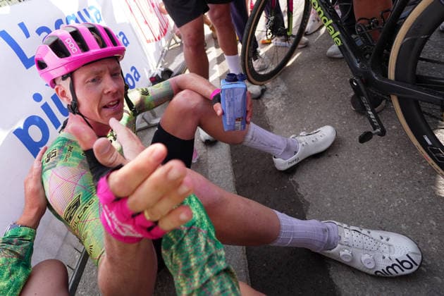 Denmark™s Michael Valgren of EF Education - Easypost react after win the stage Stage 17 of the Giro d™Italia, from Cassano d™Adda to Andalo, Italy, Wednesday, May 27, 2026.  Copyright: xSimonexSpada LaPressex