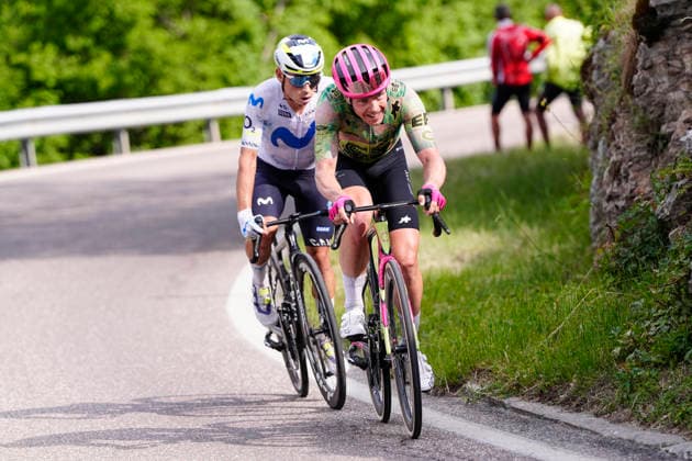 Colombia’s Einer Augusto Rubio Reyes of Movistar Team, Denmark’s Michael Valgren of EF Education - Easypost during Stage 17 of the Giro d’Italia, from Cassano d’Adda to Andalo, Italy, Wednesday, May 27, 2026.  Copyright: xFabioxFerrari LaPressex