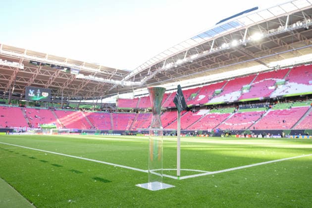 Soccer, UEFA Conference League Final, 20260527, Crystal Palace Rayo Vallecano In picture UEFA Confrence League Cup corner flag xA xA Leipzieg Red Bull Arena Saxony Germany Copyright: Passion2Press MarkusxFischerx