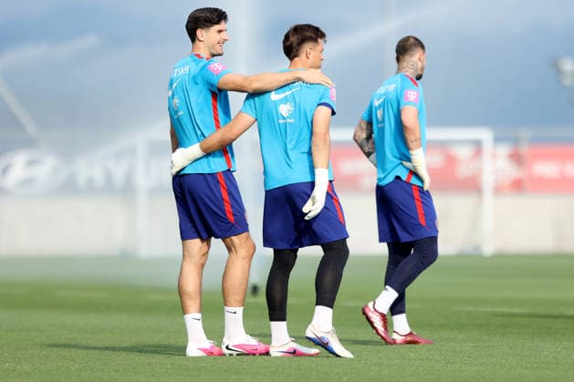 Training session of Croatian national football team Igor Matanovic and Ivor Pandur of Croatia during a training session at Rujevica Stadium in Rijeka, Croatia, on May 27, 2026. The Croatian national football team is holding a pre-World Cup training camp ahead of friendly matches against Belgium and Slovenia.  NelxPavletic PIXSELL