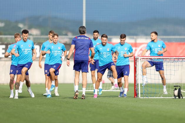 Training session of Croatian national football team Kristijan Jakic, Ivan Perisic, Toni Fruk, Marco Pasalic and Luka Sucic of Croatia during a training session at Rujevica Stadium in Rijeka, Croatia, on May 27, 2026. The Croatian national football team is holding a pre-World Cup training camp ahead of friendly matches against Belgium and Slovenia.  NelxPavletic PIXSELL