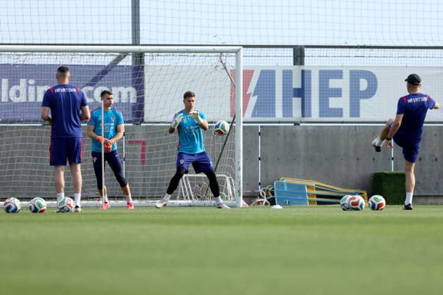 Training session of Croatian national football team Dominik Livakovic i Ivor Pandur of Croatia during a training session at Rujevica Stadium in Rijeka, Croatia, on May 27, 2026. The Croatian national football team is holding a pre-World Cup training camp ahead of friendly matches against Belgium and Slovenia.  NelxPavletic PIXSELL